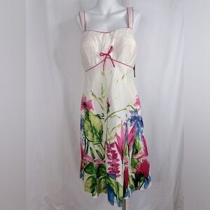NWT Madison Leigh Cream Vibrant Floral Print Midi Dress Wedding Guest Size 12
